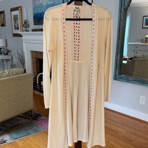 Vocal Beige Duster with Lace-Up Detail